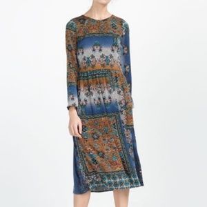 Zara Patchwork Print Midi Dress Small